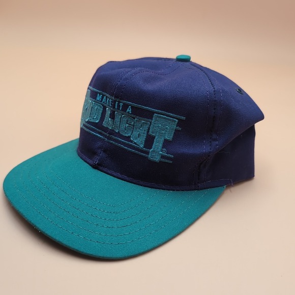 Vtg Purple Teal " Make It‎ A Bud Light" Hat One Size Fits All USA Snapback NWOT - Picture 2 of 13